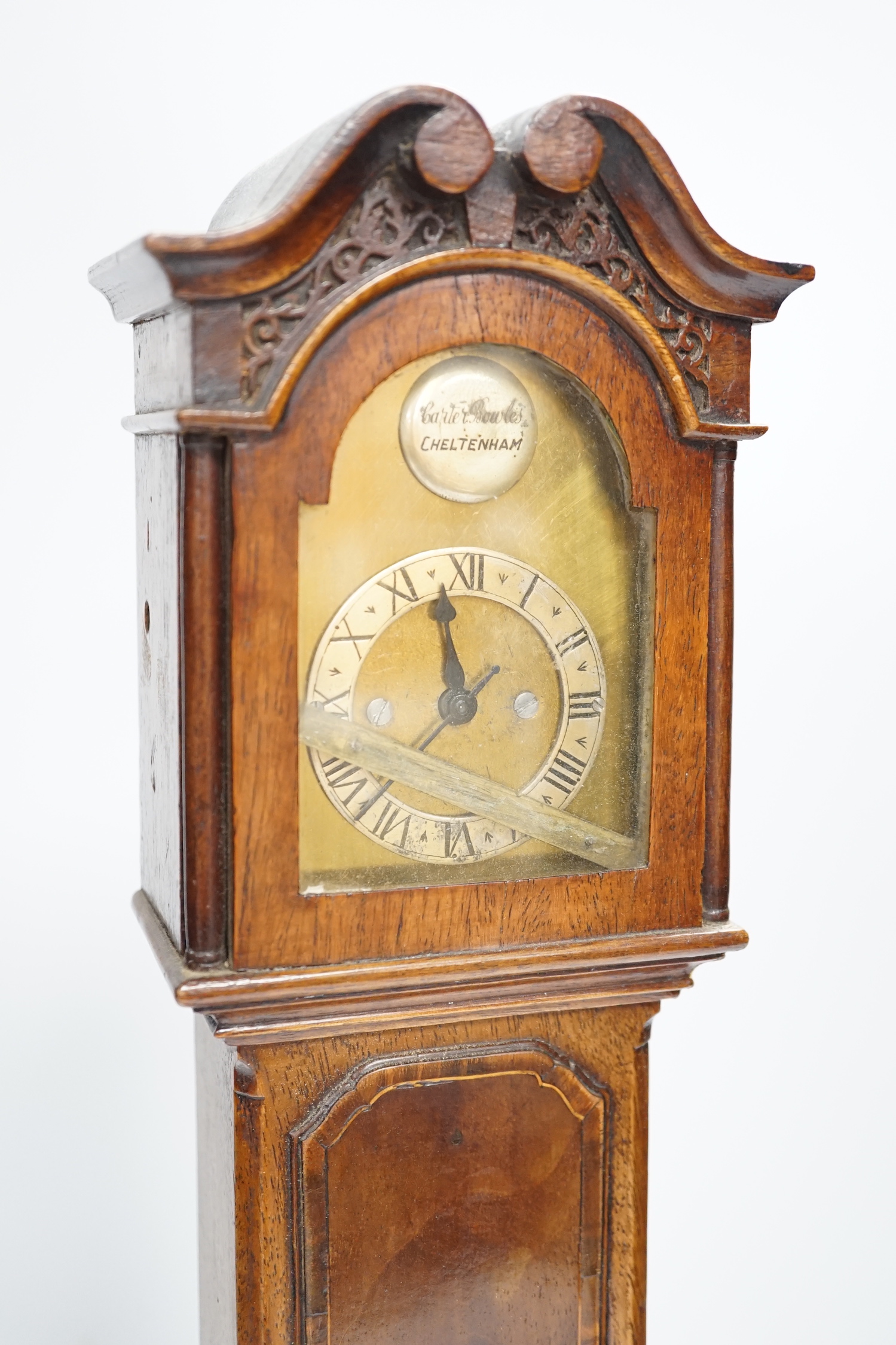 An Edwardian shell inlay miniature longcase clock, 43.5cm high